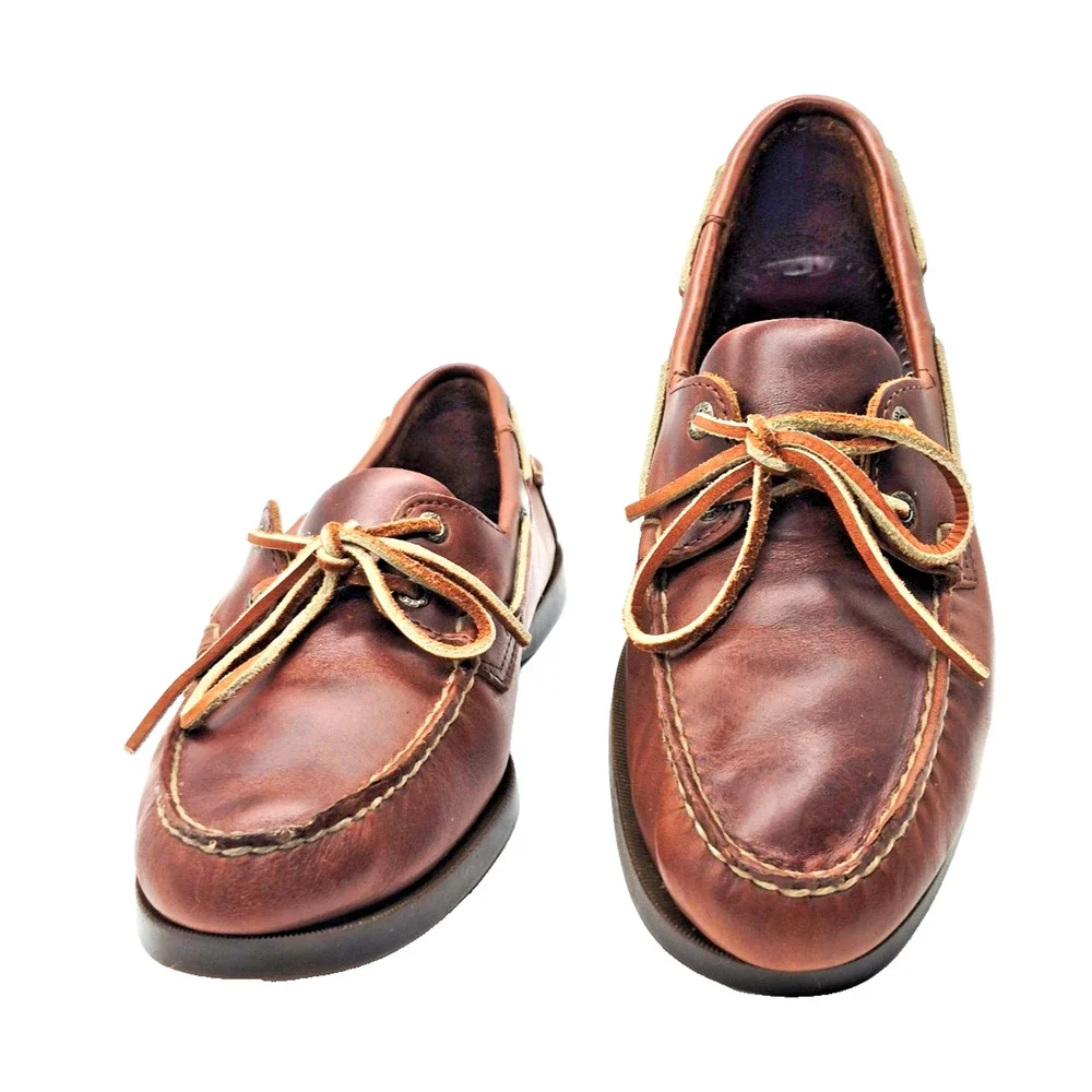 Sebago Docksides Men's Brown Leather Boat Shoes Size 8W 2 Eye Nautical Loafers